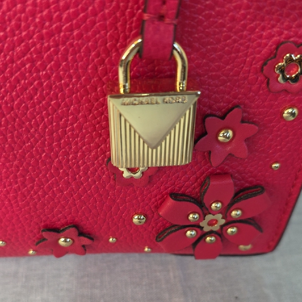 Michael Kors Floral Applique Leather Satchel Bag - Picture 4 of 10